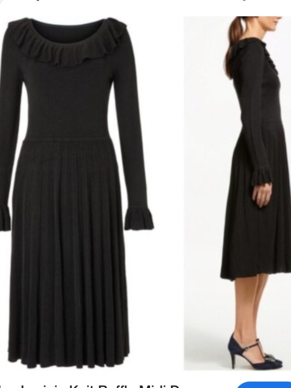 Boden Black Knit Classic Ruffle Long Sleeve Flare Midi Dress Size 8 - Picture 2 of 10